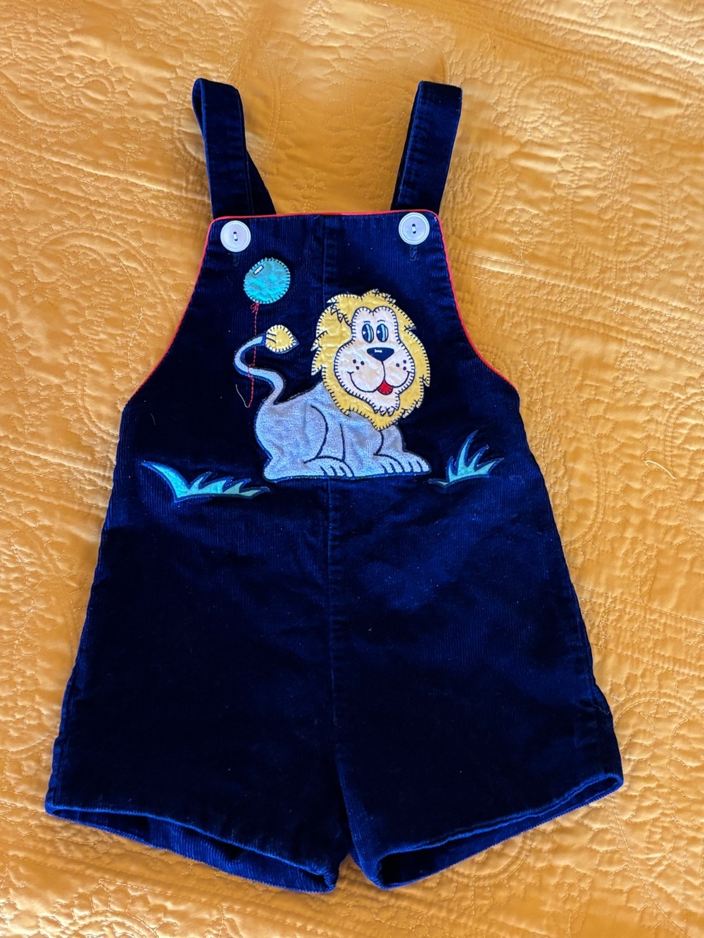 Vintage Baby Boy Lion Corduroy Overalls